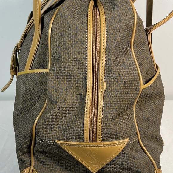 Authentic YSL Saint Laurent travel weekend tote bag leather canvas lock n key - Picture 15 of 16